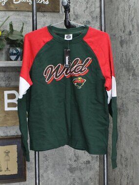 Nhl Minnesota Wild Women S Distressed Crew Neck Fleece Sweatshirt